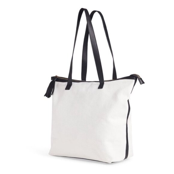 Walter Baker NWT Carly Canvas and Vegan Leather Tote Shoulder Bag White Zip Top - Picture 7 of 10